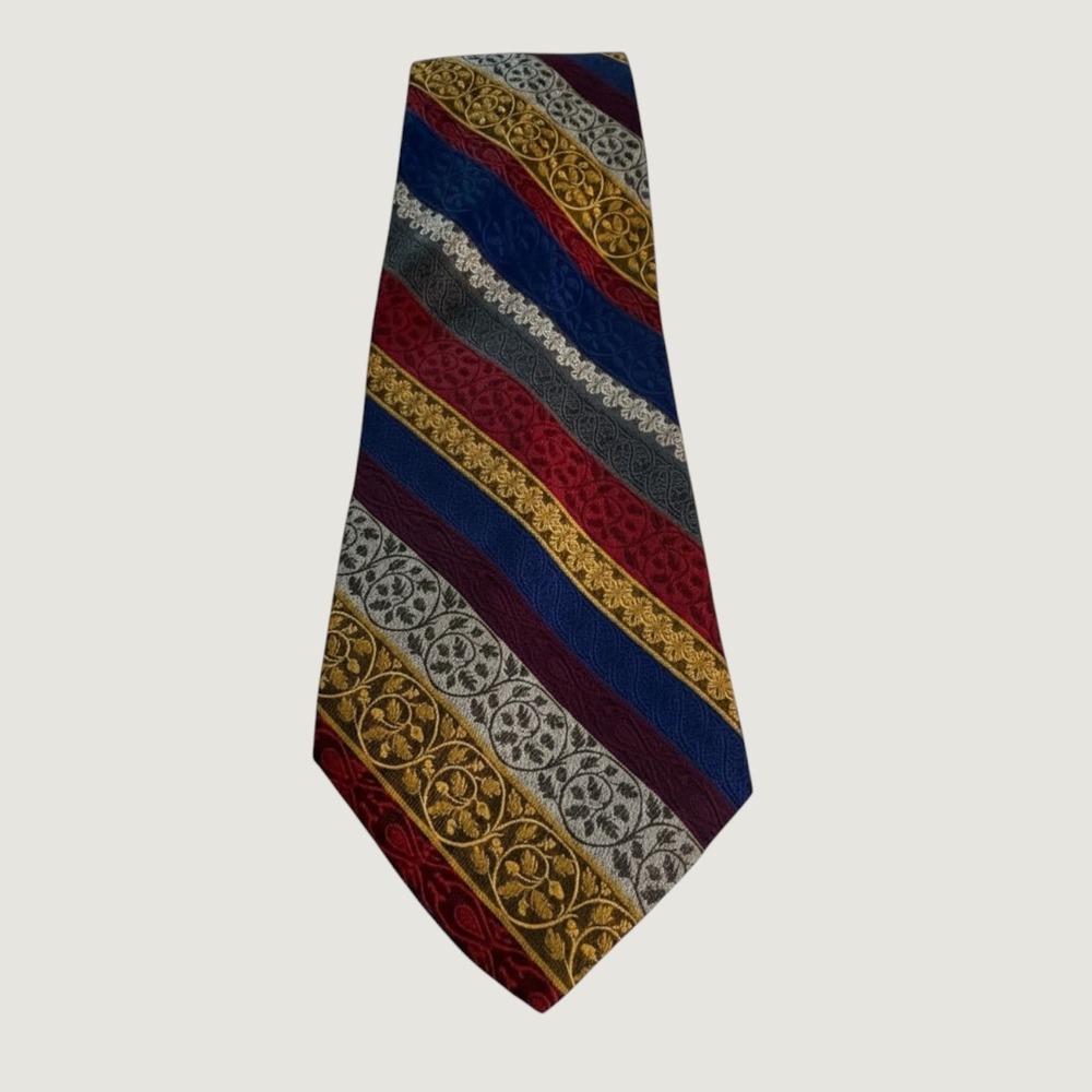 Regalon Vintage Striped Floral Jacquard Necktie Hirschs Atlanta Burgundy Gold
